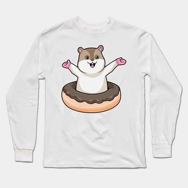 Hamster with Chocolate Donut Long Sleeve T-Shirt by Markus Schnabel